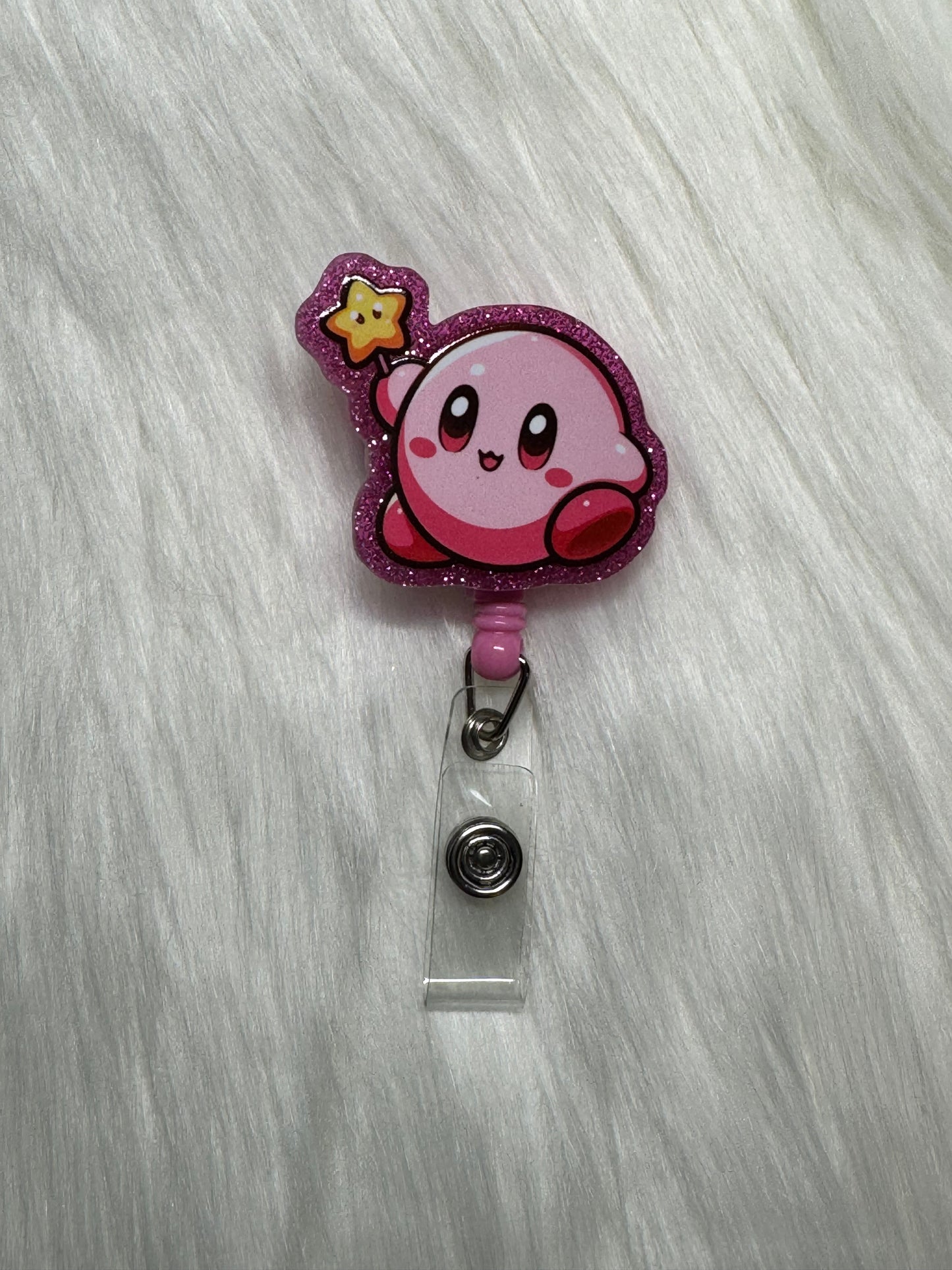 Pink Star Cutie Glitter Badge Reel
