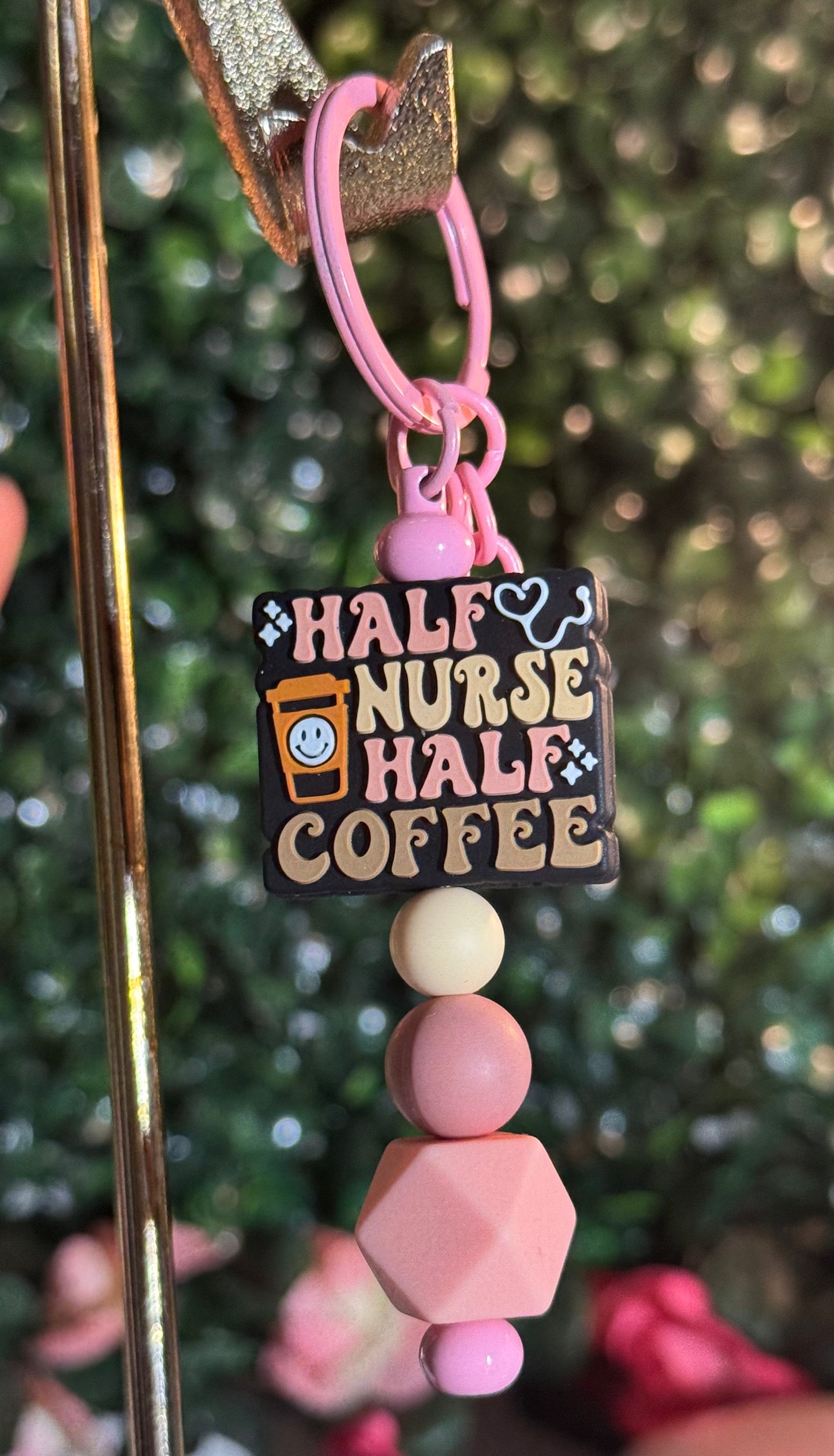 👩⚕️☕ “Half Nurse, Half Coffee” Beaded Keychain