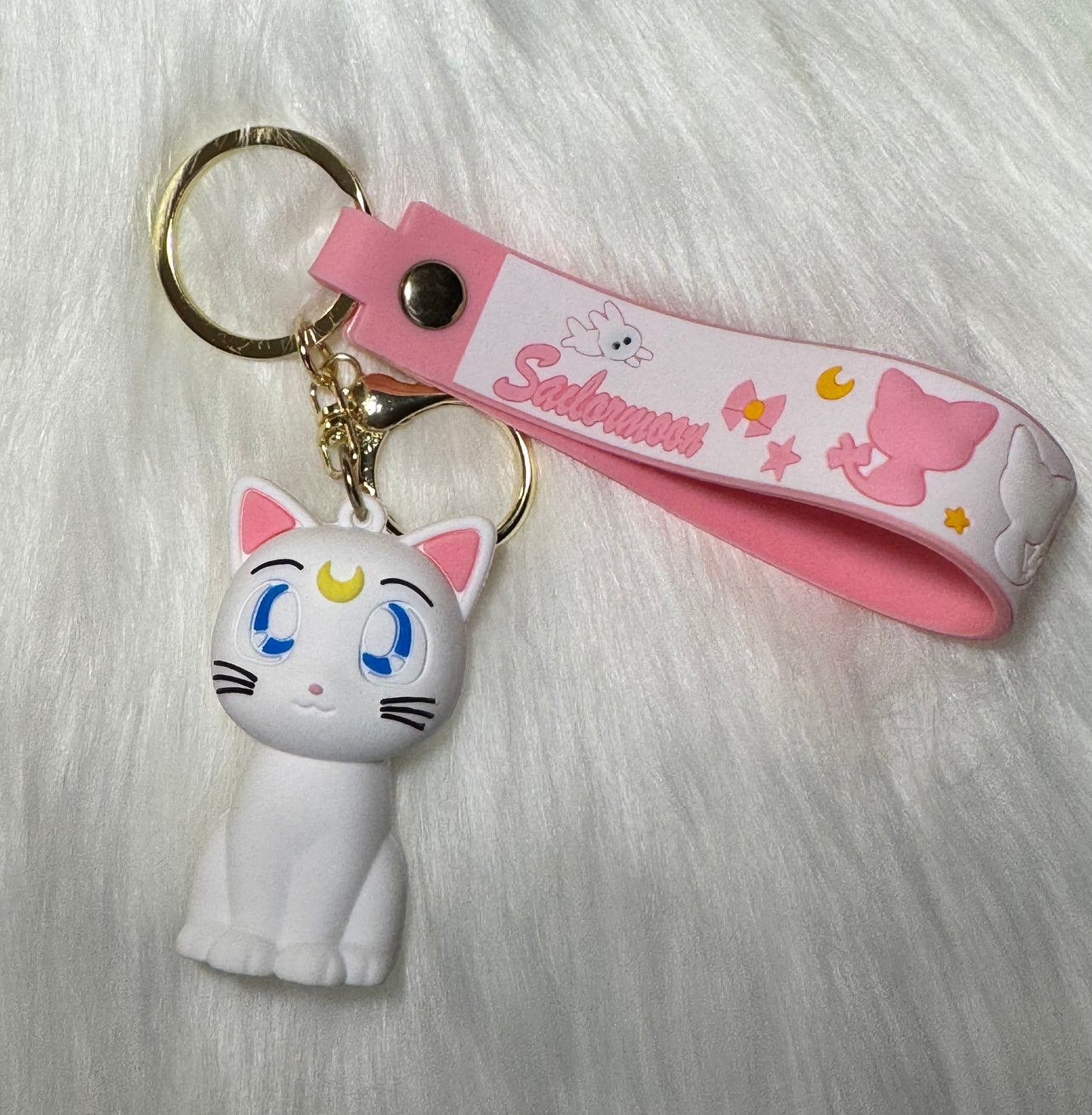 Pink Moon Kitty Charm Keychain 🌙