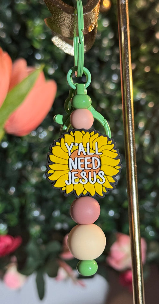 🌻 “Y’all Need Jesus” Sunflower Beaded Keychain