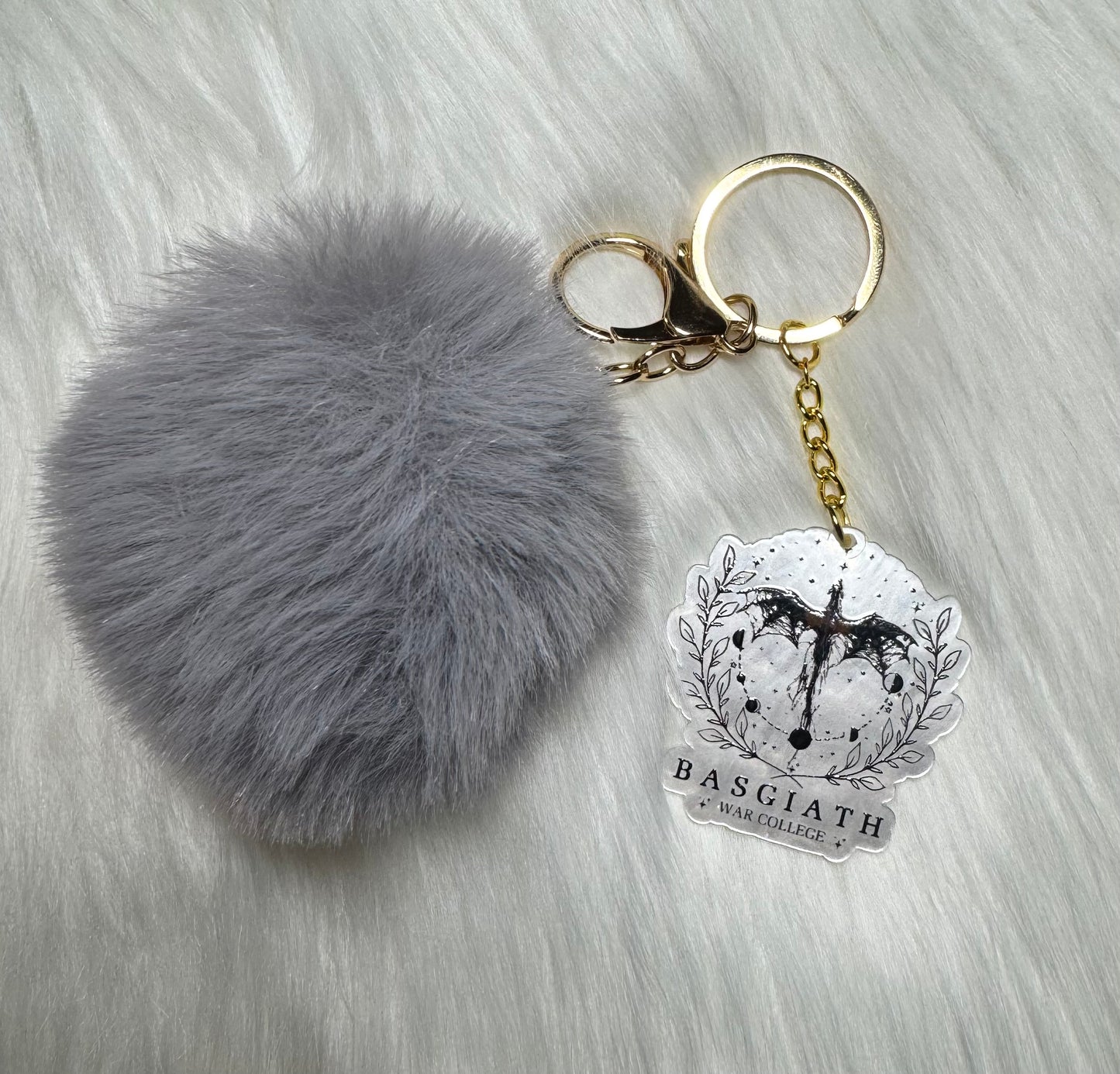 Grey Pom-Pom Charm Keychain