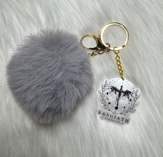 Grey Pom-Pom Charm Keychain
