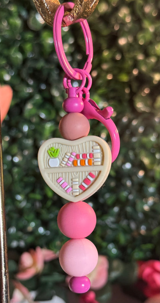 💗 Book Lover Heart Shelf Beaded Keychain