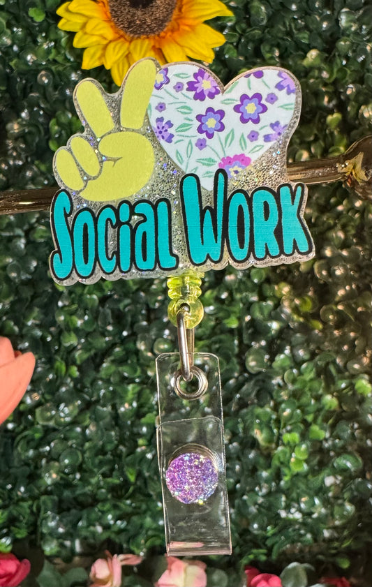 Social Work Badge Reel – Peace & Floral Heart Design ✨