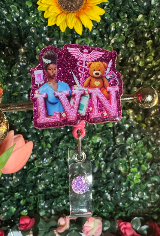 LVN Glitter Badge Reel – Nurse & Teddy Design ✨