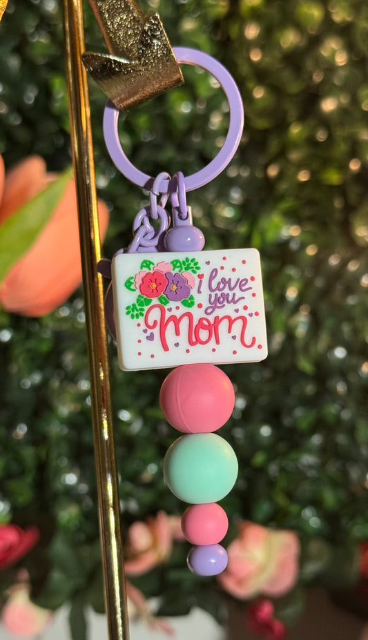 🌸 “I Love You Mom” Floral Beaded Keychain