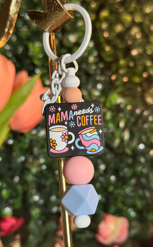 ☕💗 “Mama Needs Coffee” Beaded Keychain