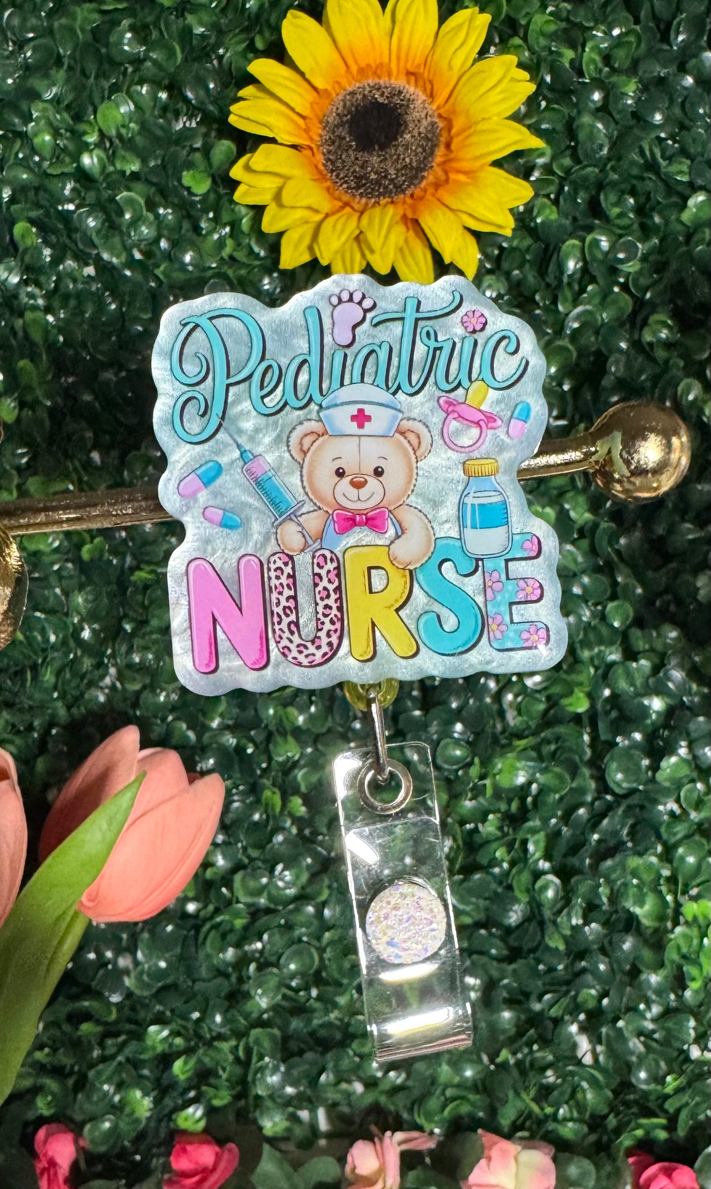Pediatric Nurse Badge Reel – Cute Teddy Nurse Design ✨