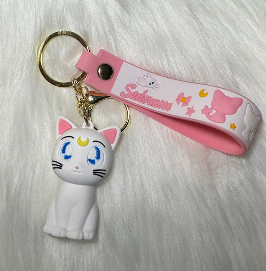 Pink Moon Kitty Charm Keychain 🌙