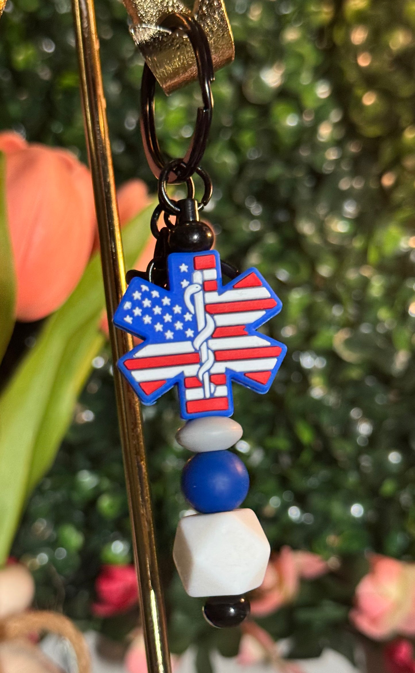🚑 Patriotic EMS Star of Life Beaded Keychain