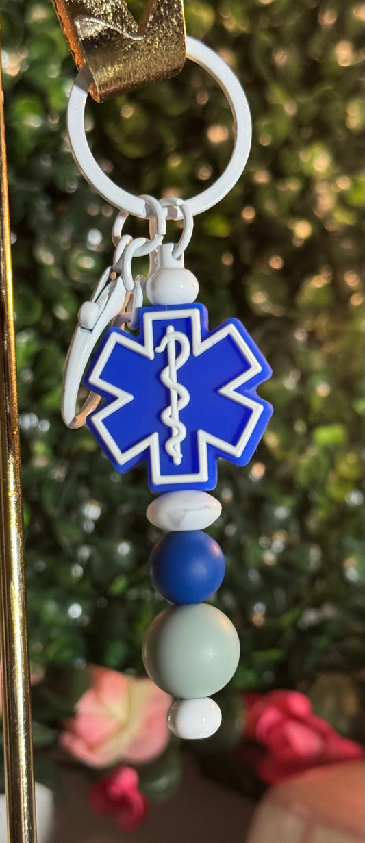 Blue EMS Star of Life Beaded Keychain