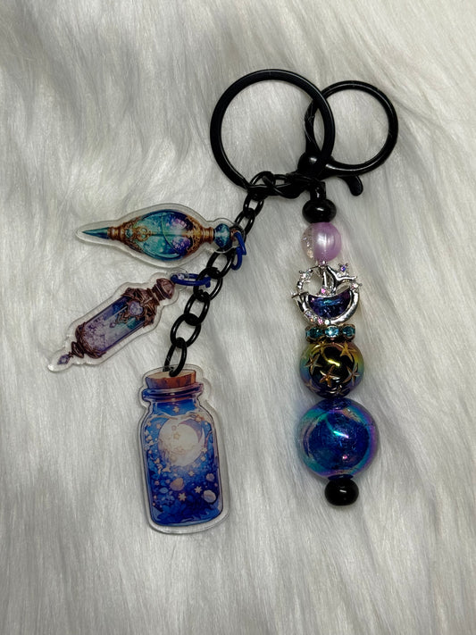 Celestial Potion Keychain – Galaxy Moon Charm