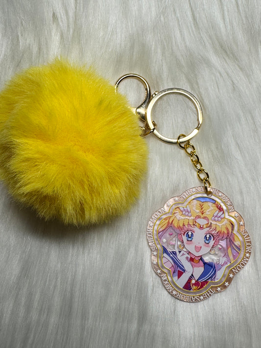 🌙 Magical Girl Pom Keychain – Sunshine Edition