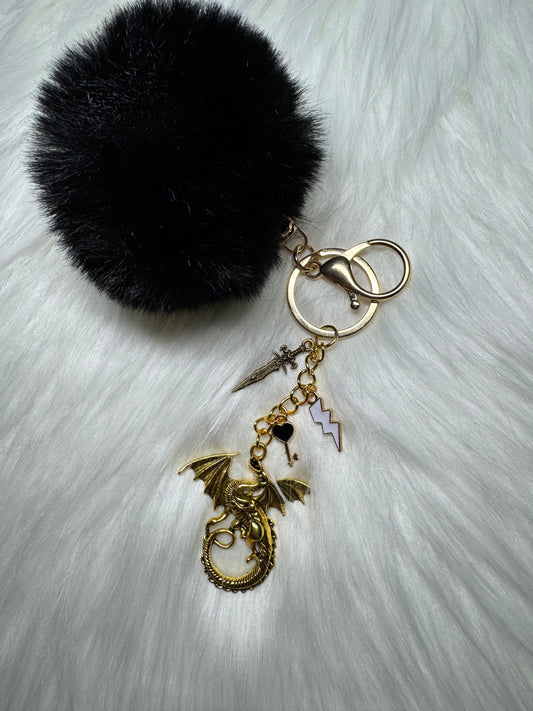🖤 Midnight Dragon Pom Keychain