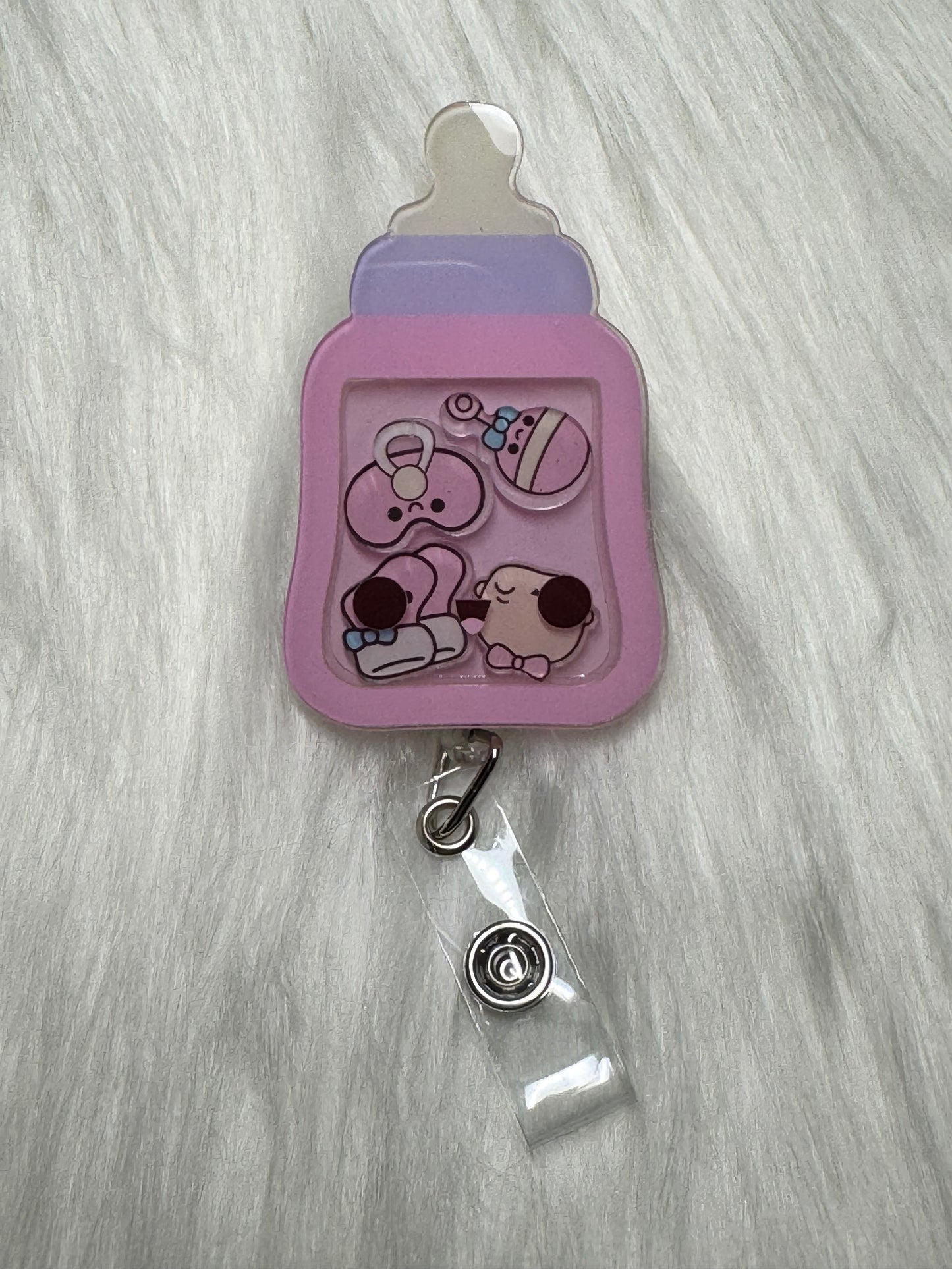 Pink Baby Bottle Badge Reel